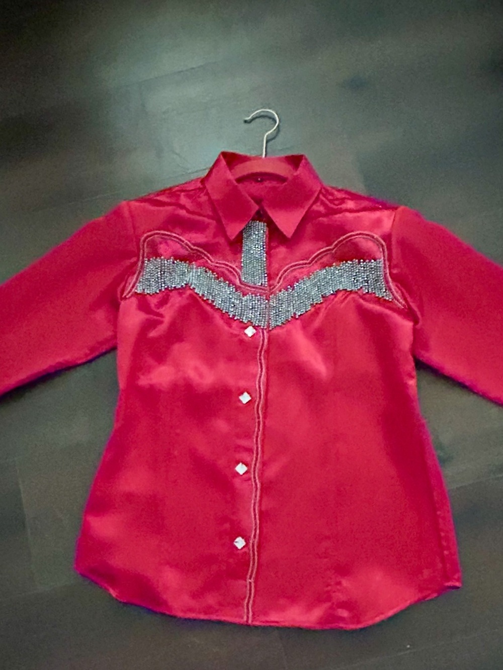 Red Satin Beaded Girls' Western Shirt